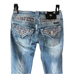 Miss Me Size 25 Boot Cut Jeans JP6095B2 Rhinestones Sequins Distressed